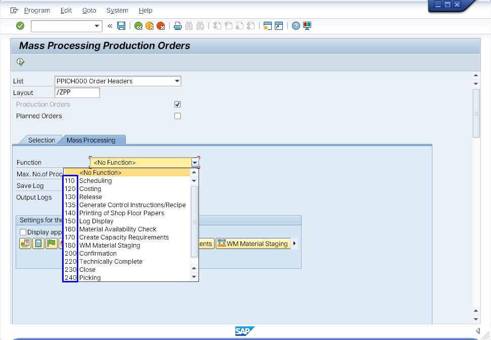 SAP dropdown list showing keys (110, 120, 130) alongside names (after enabling)